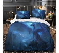 A Majestic Blue Dragon in The Night Juego De Cama, 3D Impresión, Funda De Edredón, Y Fundas De Almohada 3 Unidades Microfibra para Niños Y Adultos Super King（260x220cm）