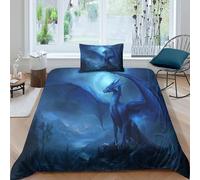 A Majestic Blue Dragon in The Night Juego De Ropa De Cama,impresión 3D Funda De Edredón 3 Unidades,con Funda De Almohada con, para Niño Niña Single（135x200cm）