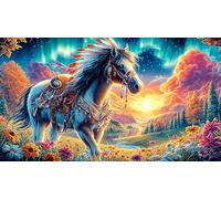 A Majestic Horse Under The Aurora Boreal Puzzle de 1000 Piezas para Adultos y niños - Papel Reciclado DesaFío edugatoivo Regalo 38x26/1000pcs