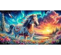 A Majestic Horse Under The Aurora Boreal Puzzle para Adultos de 1000 Piezas - Juego edugatoivo Estimulante & Relajación para Adultos y niños 75x50/1000pcs
