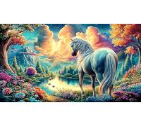 A Majestic Negro Horse by a Stream Under a Wisteria Tree Puzzle de 1000 Piezas de Papel Reciclado - Juego Familiar Estimulante Juego edugatoivo para Adultos 38x52/1000pcs