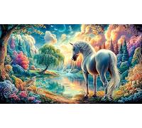 A Majestic Negro Horse by a Stream Under a Wisteria Tree Puzzle de 1000 Piezas de Papel Reciclado - Regalo Divertido para casa Juego Familiar Estimulante para Adultos 38x26/1000pcs