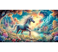 A Majestic Negro Horse by a Stream Under a Wisteria Tree Puzzle de 1000 Piezas para Adultos - Juego Familiar Divertido DesaFío edugatoivo diFícil 38x52/1000pcs