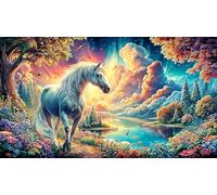 A Majestic Negro Horse by a Stream Under a Wisteria Tree Puzzle de 1000 Piezas para Adultos - Papel Reciclado Juego edugatoivo & Relajación Juego Familiar 75x50/1000pcs