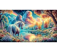 A Majestic Negro Horse by a Stream Under a Wisteria Tree Puzzle de 1000 Piezas para Adultos y niños - Actividad Familiar Juego edugatoivo & Relajación Regalo 38x52/1000pcs