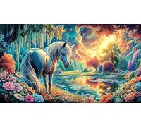 A Majestic Negro Horse by a Stream Under a Wisteria Tree Puzzle de 1000 Piezas para niños y Adultos - Juego Familiar Divertido Papel Reciclado Regalo 75x50/1000pcs