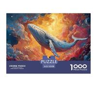 A Male on The Ground Reaching Up to The Whale 1000 Piezas Cartón Fuerte Rompecabezas Flying Whale Imágenes Vibrantes Juego Familiar Puzzle para Niños Pequeños 52x38cm/1000pcs