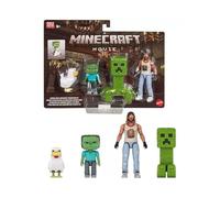A Minecraft Movie Garrett, Creeper, Zombie & Chicken Figura de acción paquete de 4 (Woodland Mansion Throwdown)