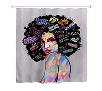 A.Monamour Acuarela Contemporánea Retrato De Una Mujer Afro Americana Cara De Arte Abstracto Tela Impermeable Cortina De Baño Cortina De Ducha De Poliéster con Ganchos Anillos 150x180cm