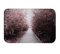 A.Monamour Antideslizante Absorbente Alfombra de Baño Parque De La Ciudad De Primavera Tablones De Madera Puente De Camino Flor Rosa Árbol Paisaje Forestal Mullido Franela Alfombrilla Tapete