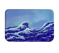 A.Monamour Antideslizante Absorbente Lavable Alfombra de Baño Acuarela Japonés Mar Océano Olas Azul Cielo Mullido Franela Alfombrilla Tapete Moqueta para Baño Bañera Ducha Cocina Salón 40x120cm