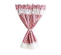 A.Monamour Cortina Cocina Ventana Puerta Corta Pequeña 1 Panel Granja Algodón Opaco Blanco Rojo Cuadros Buffalo Vichy Patrón con Encaje De Gasa Voile Blanca Bolsillo para Varilla Panel Cenefa Rustica