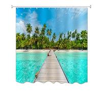 A.Monamour Cortinas de Ducha Isla Tropical Maldivas Palmera Playa Paisaje De La Naturaleza De La Naturaleza Molde De Tela Poliéster Cortina De Baño para Decoraciones De Baño 150x180 cm