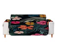 A.Monamour Fundas Decorativas para Sofás Patrón De Hojas De Palmeras Exóticas De Flores De Hibisco Tropical Terciopelo Fundas de Sillón Sofá Protector Funda de Sofá 1 Plaza 2 Plazas 3 Plazas