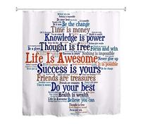A.Monamour La Vida Es Increíble Y Otras Frases De Pensamiento Positivo Letras Inglesas Coloridas Fondo Blanco Tela Impermeable Cortina De Baño Cortina De Ducha De Poliéster con Ganchos 180x180cm