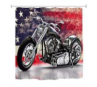 A.Monamour Motocicleta Negra 3D con Patrón De Bandera Americana Fondo De Arte Abstracto Tela Impermeable Cortina De Baño Cortina De Ducha De Poliéster con Ganchos Anillos 165x180cm