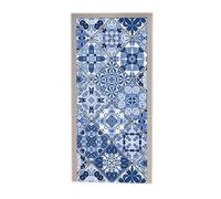 A.Monamour Pegatinas de Puerta Autoadhesivo 3D Mosaico De Patrones Cuadrados Azules Y Blancos Adornos Clásicos En Estilo Oriental Vinilo para Puertas Mural PVC Pegatinas de Pared Foto Poster 77x200cm
