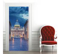 A.Monamour Pegatinas Decorativas de Puerta Autoadhesivo 3D Ciudad Del Vaticano De La Basílica De San Pedro En La Noche En Roma Vinilo para Puertas Mural PVC Pegatinas de Pared Foto Poster 77x200cm