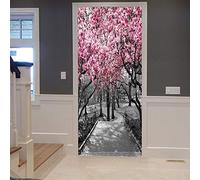 A.Monamour Pegatinas Decorativas de Puerta Autoadhesivo 3D Los Árboles De Cerezos En Flor Rosa Bosque Central Park Nueva York Vinilo para Puertas Mural PVC Pegatinas de Pared Foto Poster 83 x 204 cm