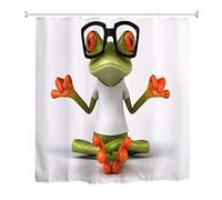 A.Monamour Rana Zen con Una Camiseta Blanca Y Gafas De Sol con Gracioso Animal Fondo Blanco Impermeable Larga Tela De Poliéster Cortina De Ducha con Ganchos 180x200 cm