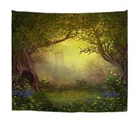 A.Monamour Tapices Apertura Mágica Del Bosque De Hadas Con Un Castillo Encantado En El Fondo Arte De La De Tela Tapiz De La Pared Decoración De Arte De La Pared Colcha De Tela Sábana 180x230cm