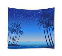A.Monamour Tapices de Pared Palmera Cielo Estrellado Azul Océano Playa Playa Paisaje En La Noche Fondo Azul Boho Hippie Mandala Pared Tapiz Tapiz Mural Arte Decoraciones Tela Mantel 180x200cm