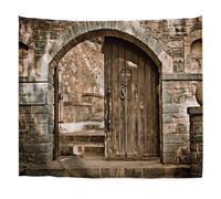 A.Monamour Tapices Kremaston Monasterio En Creta Grecia Ladrillo Pared De Piedra Puerta De Madera Arquitectura Tela Textil Tapiz Tapiz Pared Playa Tiro Mantas De Picnic Cortinas Ventana 180x200cm