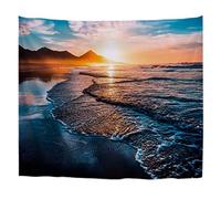 A.Monamour Tapices Playa Tropical Puesta del Sol Océano Olas del Mar Cielo Azul Nubes Blancas Montañas Naturaleza Paisaje Textil Tapiz Tapices Decoración De La Pared Cortinas Cubrecamas 180x230cm
