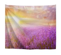 A.Monamour Tapices Puesta De Sol sobre Un Campo De Lavanda Púrpura Verano Naturaleza Paisaje Paisaje Imagen Tela De Poliéster Tapices De Pared Tapices De Pared Cortinas Mantas De Picnic 180x230cm