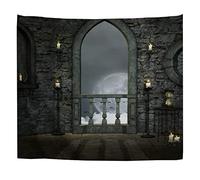 A.Monamour Tapiz de Pared Gótico Viejo Castillo Balcón Arco Ardiente Vela Noche Ver Tela Colgante de Pared Tapices Pared Mandala Hippie Decorativos para Sala de Estar Dormitorio 180x230cm