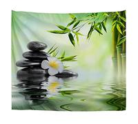 A.Monamour Tapiz de Pared Zen Meditation Spa Negro Piedras Flores De Bambú Agua En El Jardín Tela Colgante de Pared Tapices Pared Mandala Hippie Decorativos para Sala de Estar Dormitorio 153x203cm