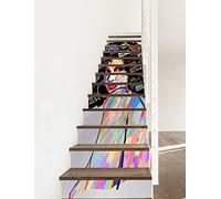 A.Monamour Vinilos Adhesivos para Escaleras 3D Pintura De Acuarela Retrato De Un Mujer Americana Autoadhesivos Pegatinas de Baldosas Pegatinas de Pared Adhesivo de Contremarche 13 Tiras de 1m x 18cm