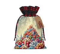 A Mountain of Happy Print - Bolsas de Navidad con cordón para aperitivos, bolsas reutilizables para regalos navideños, talla S