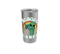 «A nadie le importa» Alien Space Rainbow, vintage de los 80, divertido Vaso térmico de acero inoxidable de doble pared