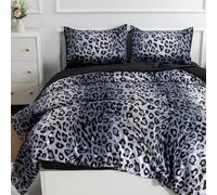 A Nice Night Edredón de Microfibra Suave con Estampado de Leopardo, de satén y Sedoso, Sexy, de Lujo, súper Suave, edredón de Microfibra para Cama matrimonialqueen, Peso Ligero (Plata, Queen (88 x
