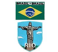 A-ONE Paquete de 2 piezas - Brasil Río de Janeiro Cristo Redentor Patch+Parche de la bandera de Brasil, Parche de la estatua de Río Jesús, Nuevo 7 maravillas, bordado emblemático NO.208C