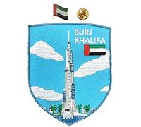 A-ONE Paquete de 2 piezas - Dubai Burj Khalifa Bordado+Pin de solapa de la bandera de los EAU, parche de recuerdo, punto de referencia de Dubai, parche mundial, decoración creativa NO.255P
