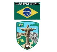 A-ONE Paquete de 2 piezas - Parche de escudo de Río de Janeiro+emblema de bandera de Brasil, recuerdo de viaje, coser para planchar en mochilas camisas ropa NO.409C