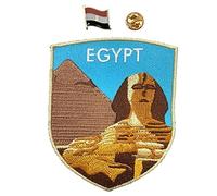 A-ONE Paquete de 2 piezas - pirámide y escudo de esfinge bordado+Pin de solapa de bandera de Egipto, bordado de las maravillas del mundo, recuerdo de la tumba de Faro, emblema de Giza NO.277P