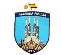 A-ONE Paquete de 2 piezas - Sagrada Familia Applique+Pin de solapa de la bandera de España, punto de referencia de Barcelona, parche de Gaudí, Patrimonio de la Humanidad, parche de recuerdo NO.252P