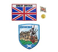 A-ONE Paquete de 3 piezas, parche de aguja de Edimburgo+bandera de país de Inglaterra, botones de metal, insignia de pin para sombrero, bolso de bolso, emblema patriótico, parches de recuerdo NO.175B