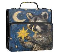 A Painting A Raccoon Holding A Glowing Star at Night - Carpeta con cremallera de 3 anillos con asa y correa para el hombro, capacidad para 500 hojas, bolsa organizadora de almacenamiento con múltiples