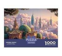 A Painting of The City Skyline 1000 Piece Corte Preciso Rompecabezas Floating Fairy Village Familia Jigsaw Educativo Adultos 70x50cm/1000pcs