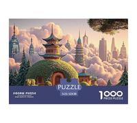 A Painting of The City Skyline 1000 Piece Papel Premium Rompecabezas Floating Fairy Village Desafiante Jigsaw Decoración Adultos 52x38cm/1000pcs