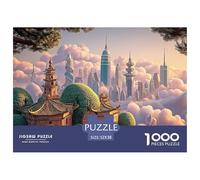 A Painting of The City Skyline 1000 Pièces Rompecabezas Floating Fairy Village Desafiante Único para Adultos Juego De Desafío Difícil 52x38cm/1000pcs