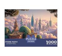 A Painting of The City Skyline 1000 Pzas Corte Preciso Rompecabezas Floating Fairy Village Vibrante Jigsaw Regalo Niños 38x26cm/1000pcs