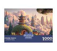 A Painting of The City Skyline 1000 Pzas Papel Premium Rompecabezas Floating Fairy Village Alivio Estrés Jigsaw Decoración Amigos 38x26cm/1000pcs