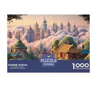 A Painting of The City Skyline 1000 Pzas Papel Premium Rompecabezas Floating Fairy Village Meditativo Jigsaw Regalo Niños 38x26cm/1000pcs
