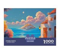 A Painting of The Sea in Greece with White Walls 1000 Piezas Cartulina Premium Rompecabezas Premium Sea Beach Antiestrés Juguete De Cumpleaños Rompecabezas Regalos Para Familia Y Amigos 52x38cm/1000pc
