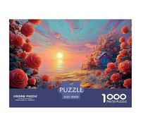A Path Leading to The Sea Roses in Full Bloom 1000 Pieza Cartulina Premium Rompecabezas Premium Spring Landscape Extremadamente Difícil Desafío Único Rompecabezas para Adultos Y Niños 70x50cm/1000pcs